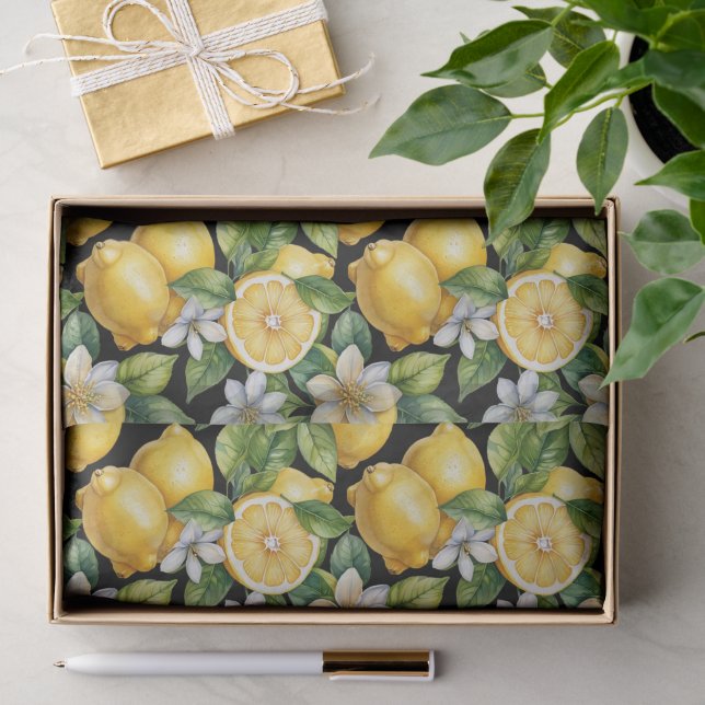 Elegant Citrus Lemon Floral Pattern Tissue Paper (Gift)