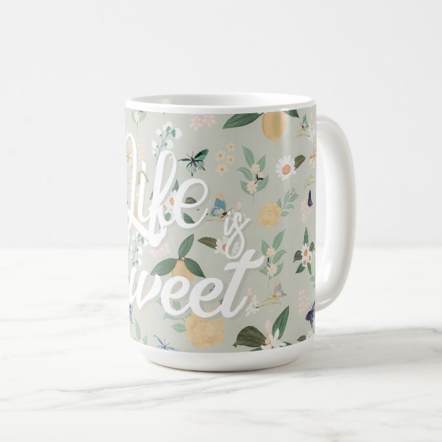 Elegant Citrus Lemon Flowers Butterflies Coffee Mug (Front Right)