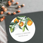 Elegant Citrus Orange Botanical Boho Wedding Classic Round Sticker<br><div class="desc">If you need any further customisation please feel free to message me on yellowfebstudio@gmail.com.</div>