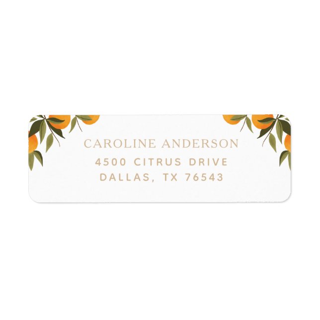 Elegant Citrus Orange Branch Return Address Label (Front)