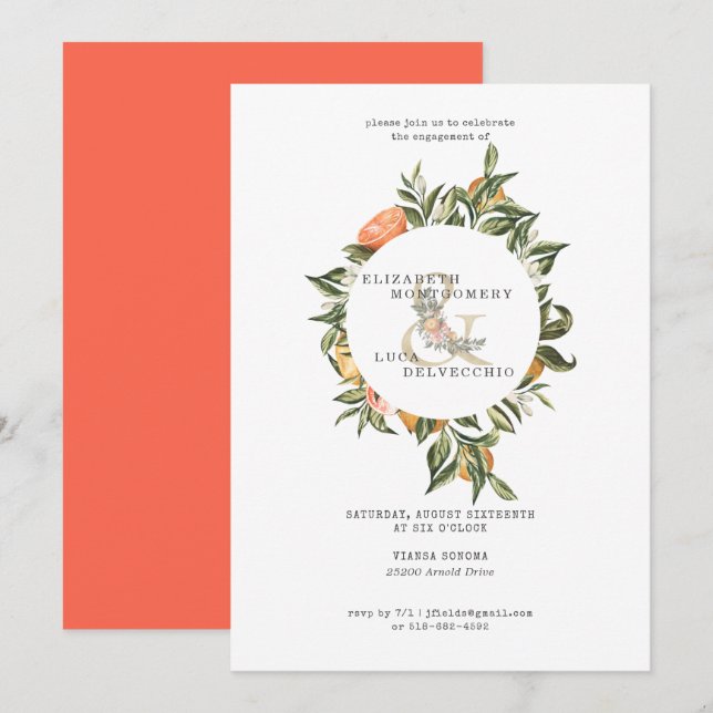 Elegant Citrus Orchard Wedding Engagement Party Invitation (Front/Back)