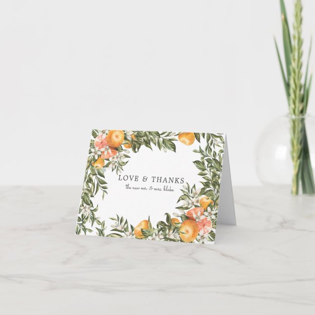 Elegant Citrus Orchard Wedding Photo Thank You Card (Front)