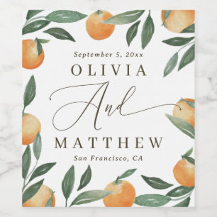 Elegant Citrus Tuscan Wedding   Watercolor Orange Wine Label