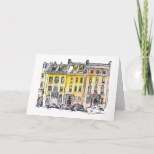 Elegant City Brownstones Hand-Drawn Pen and Ink  Card