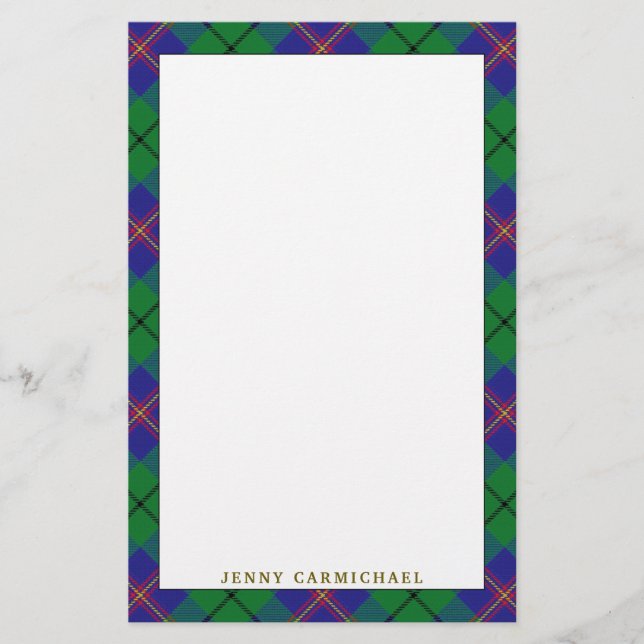 Elegant Clan Carmichael Tartan Plaid Stationery (Front)