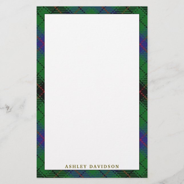 Elegant Clan Davidson Tartan Plaid Stationery (Front)