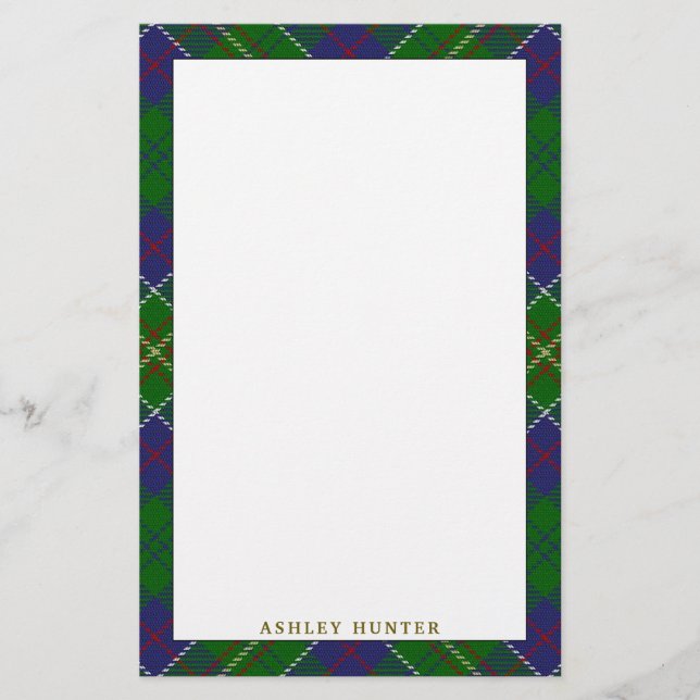 Elegant Clan Hunter Tartan Plaid Stationery (Front)