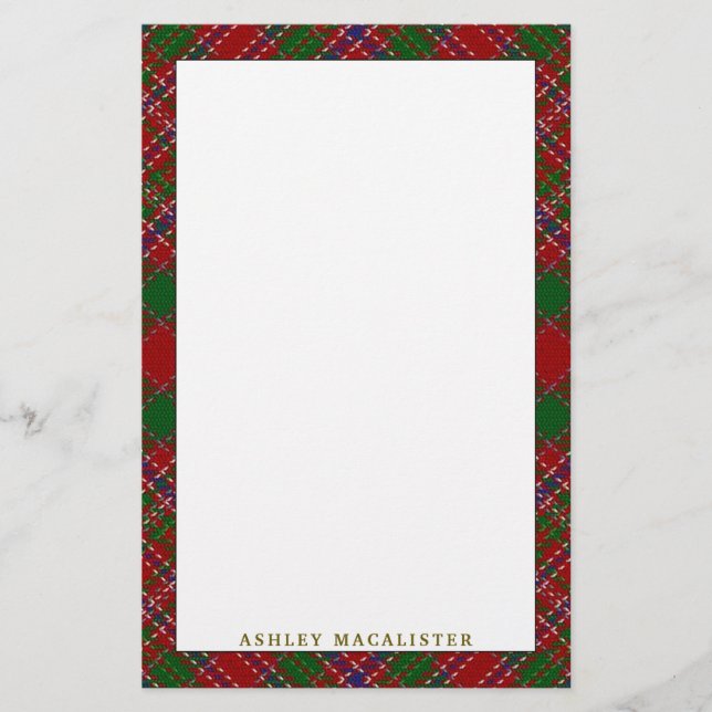 Elegant Clan MacAlister Tartan Plaid Stationery (Front)