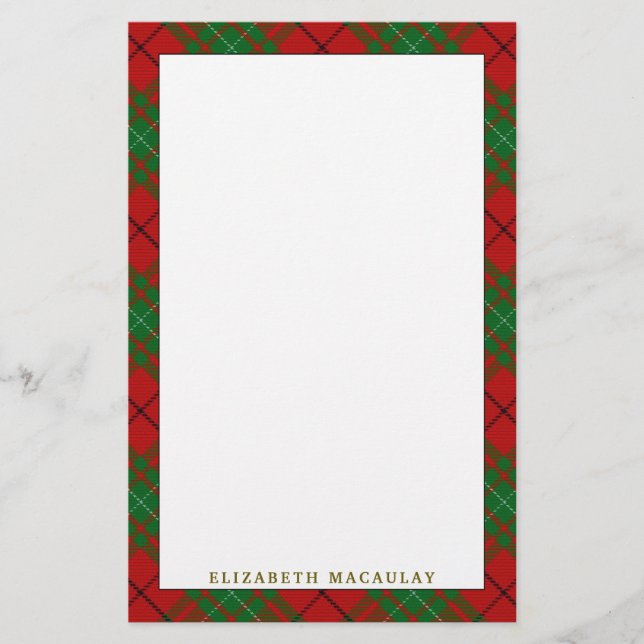 Elegant Clan MacAulay Tartan Plaid Stationery (Front)