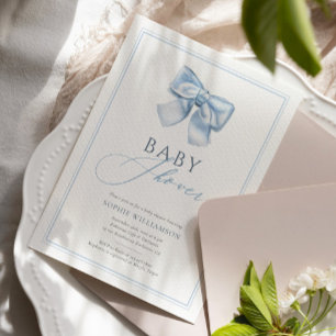 Elegant Clasic Blue Coquette Bow Baby Shower Invitation