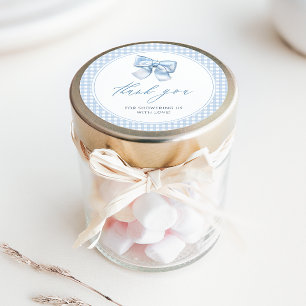 Elegant Clasic Gingham Blue Bow Baby Shower Classic Round Sticker