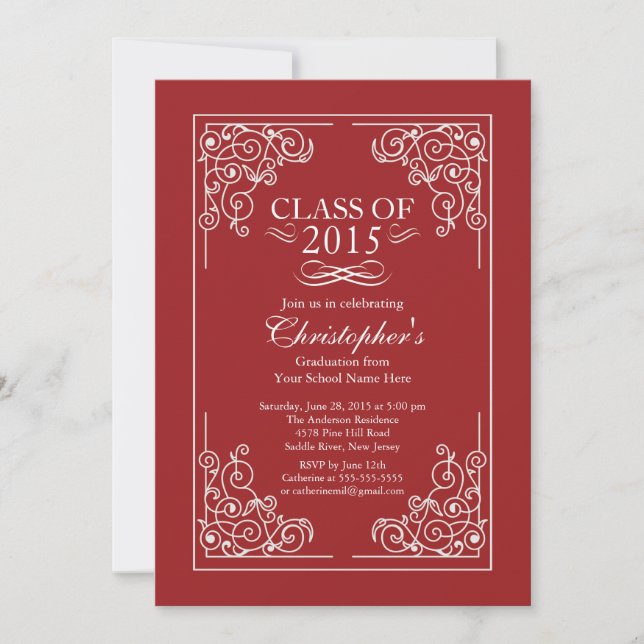 Elegant Class of 2015 Graduation Party Invitation (Front)