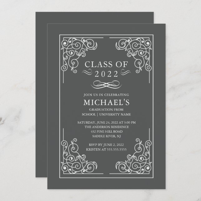 Elegant Class of 2018 Graduation Party Invitation (Front/Back)
