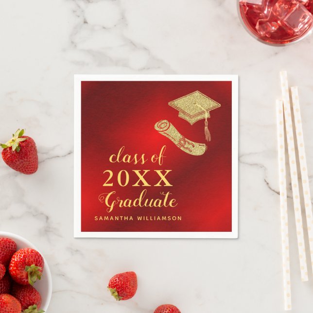 Elegant Class of 2023 Red and Gold Graduation Napkin (Insitu)