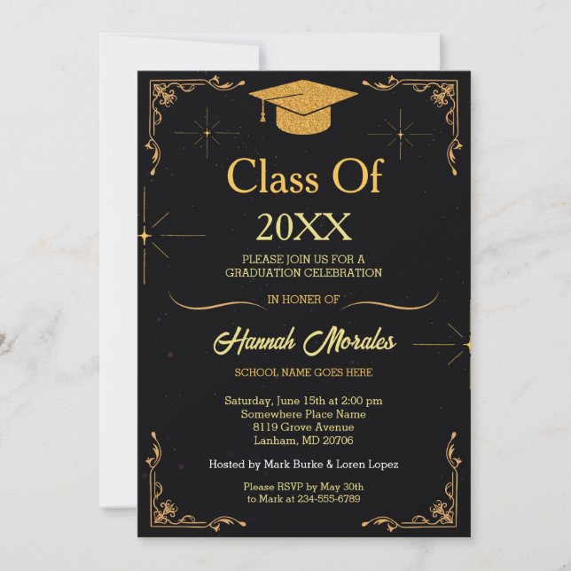 Elegant Class of 2024 Grad Cap Graduation Invitation (Front)