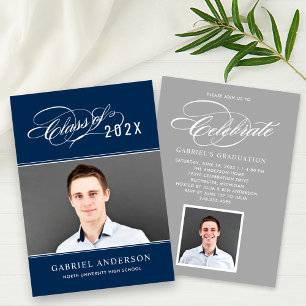 Elegant Class of 2024 Navy Photo Graduation Party Invitation