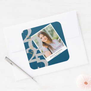 Elegant Class of 2024 Photo Graduation Square Sticker