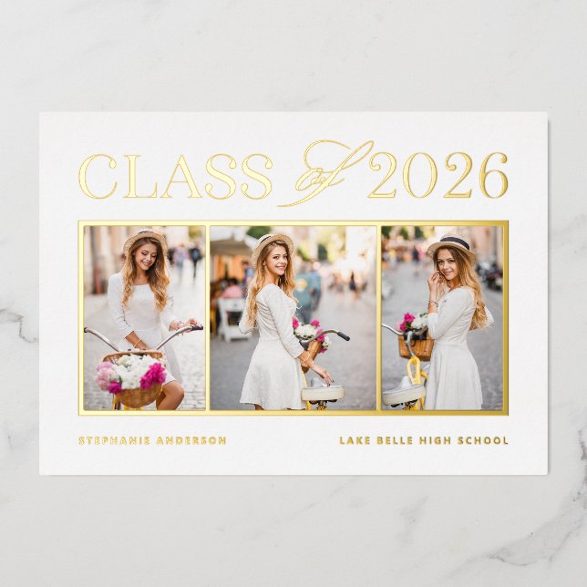 Elegant Class of 2024 Three Photo Graduation (Front)