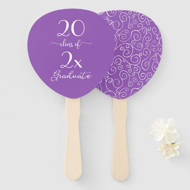 Elegant Class Of 2025 Graduate Purple Pattern Hand Fan (Front and Back)