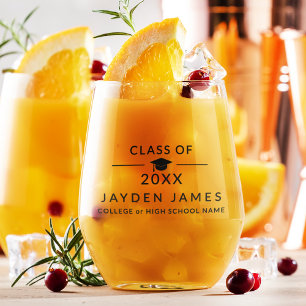 Elegant Class of 2025 Graduation Party Stemless Wine Glass
