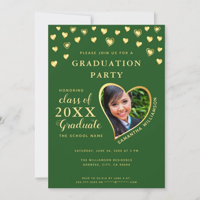 Elegant Class of 2025 Green and Gold Graduation Invitation (Front)