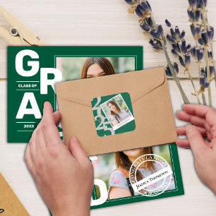 Elegant Class of 2025 Photo Green Graduation Square Sticker