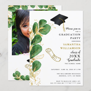 Elegant Class of 2025 Photo Greenery Graduation Invitation