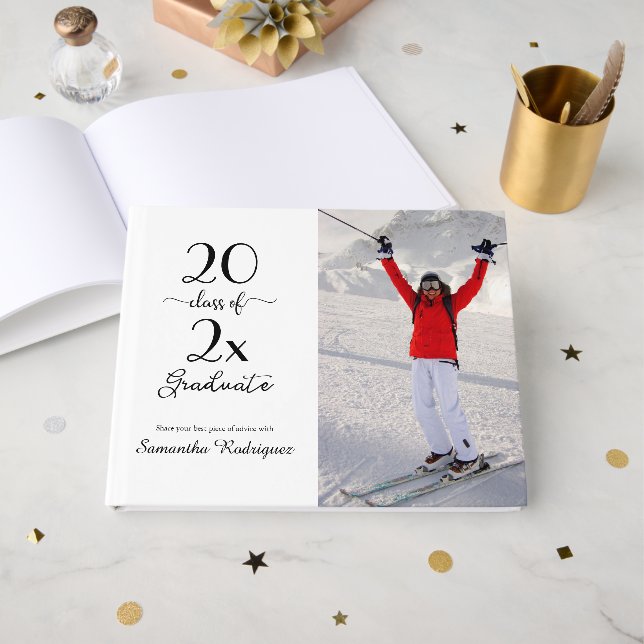 Elegant Class Of 2025 Photo Pattern Graduation Guest Book (Front Open)