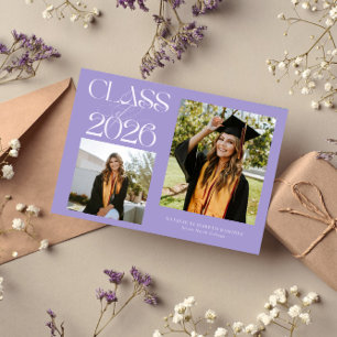 Elegant Class of 2026 Typography Grad Photo Lilac Announcement