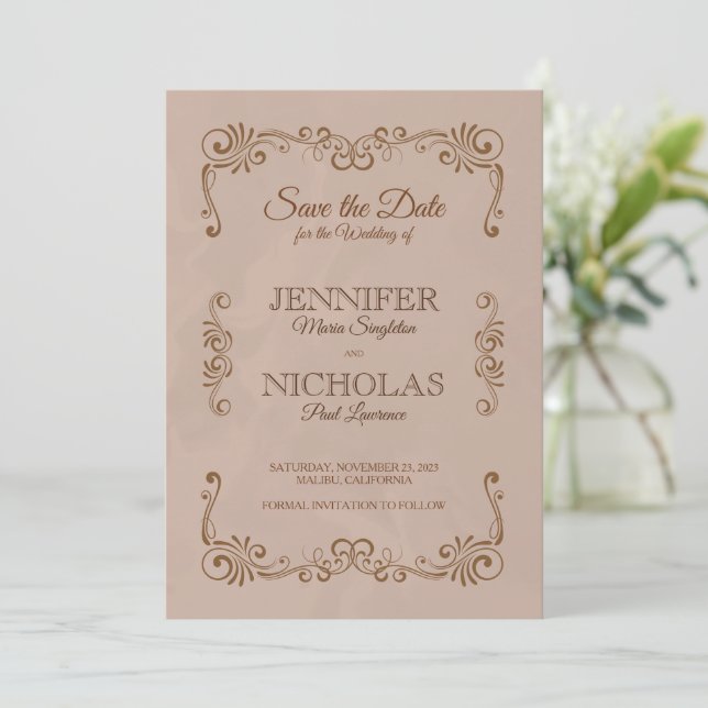 Elegant Classic and Vintage Formal Wedding Invitation (Standing Front)