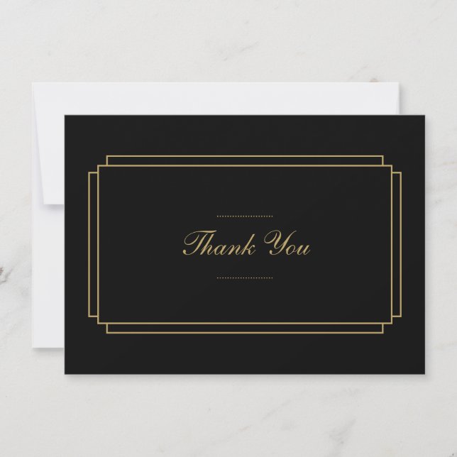 Elegant Classic Art Deco Black and Gold Thank You Card (Front)