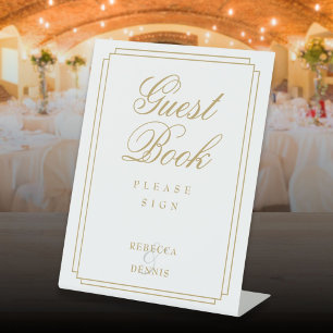 Elegant Classic Art Deco Chic Gold Guest Book Pedestal Sign