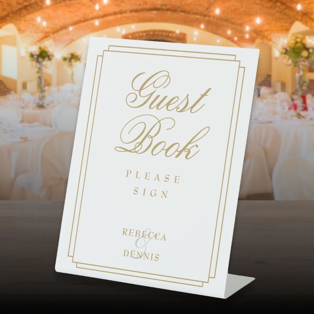 Elegant Classic Art Deco Chic Gold Guest Book Pedestal Sign (Elegant Classic Art Deco Chic Gold Guest Book Pedestal Sign)