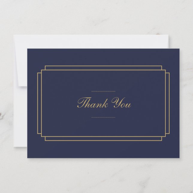 Elegant Classic Art Deco Navy Blue and Gold Thank You Card (Front)