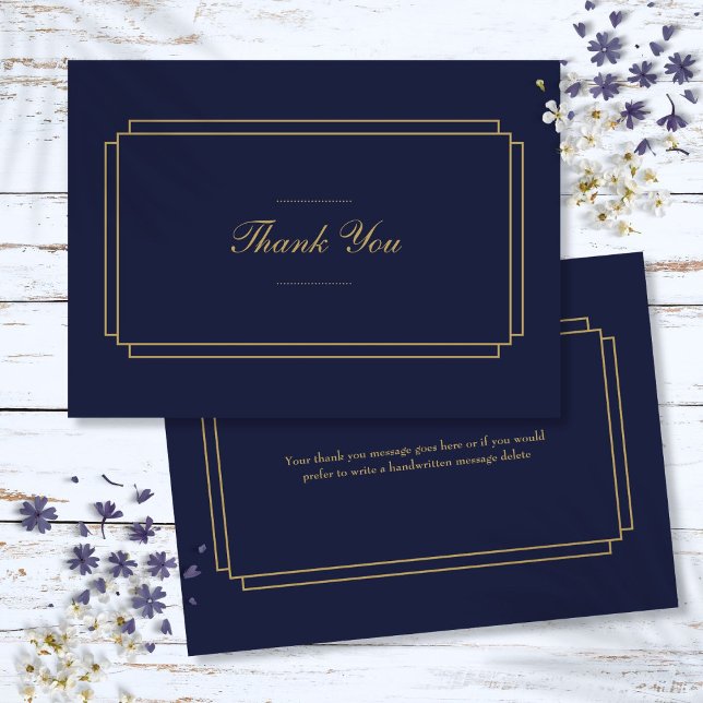 Elegant Classic Art Deco Navy Blue and Gold Thank You Card (Elegant Classic Art Deco Navy Blue and Gold Thank You Card)