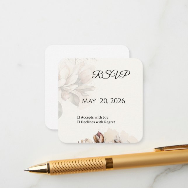 Elegant Classic Beige Magnolia RSVP Card (Front/Back In Situ)
