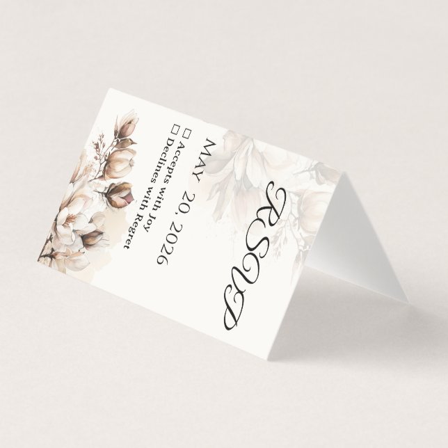 Elegant Classic Beige Magnolia RSVP Card (Front)