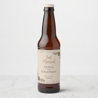 Elegant Classic Beige ornate Wedding Beer Bottle Label