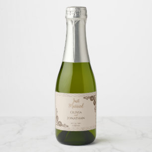 Elegant Classic Beige ornate Wedding Sparkling Wine Label
