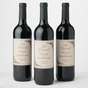 Elegant Classic Beige ornate Wedding Wine Label