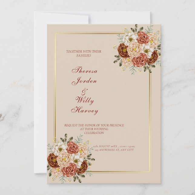 Elegant Classic being & brown wedding invitations  (Front)