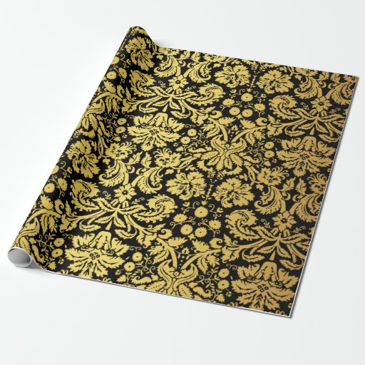 Image of Elegant Classic Black and Gold Royal Damask Wrapping Paper
