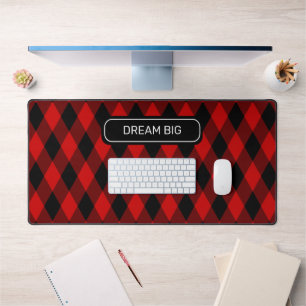 Elegant Classic Black and Red Diamond Pattern Desk Mat