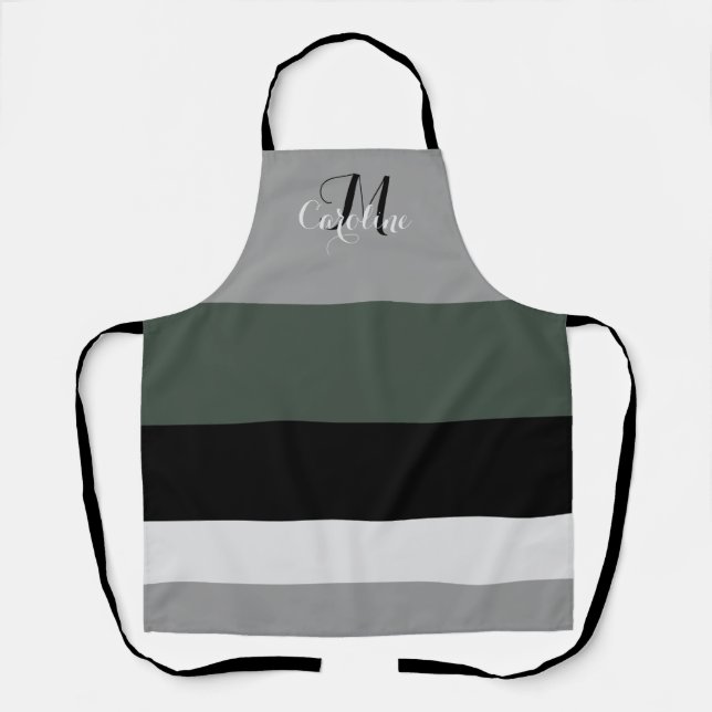 Elegant Classic Black and Sage Apron (Front)