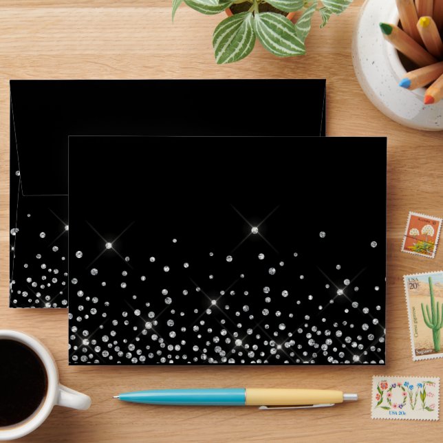 Elegant Classic Black and Silver Glitter Envelope (Desk)