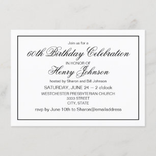 Elegant Classic Black and White 60th Birthday Invitation