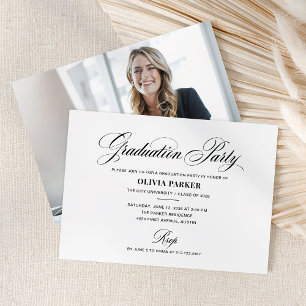 Elegant Classic Black and White Photo Grad Party Invitation