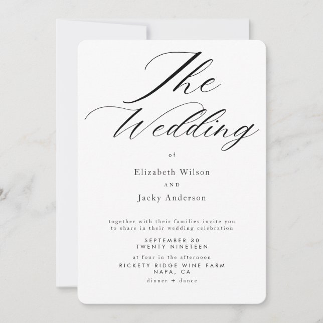 Elegant Classic Black and White QR code Wedding Invitation (Front)