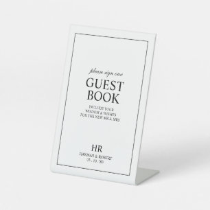 Elegant Classic Black and White Simple Guest Book Pedestal Sign
