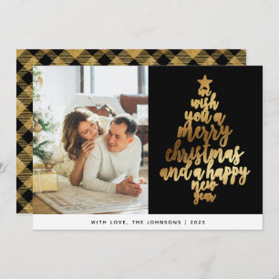 Elegant Classic Black Gold Family Photo Christmas Holiday Card
